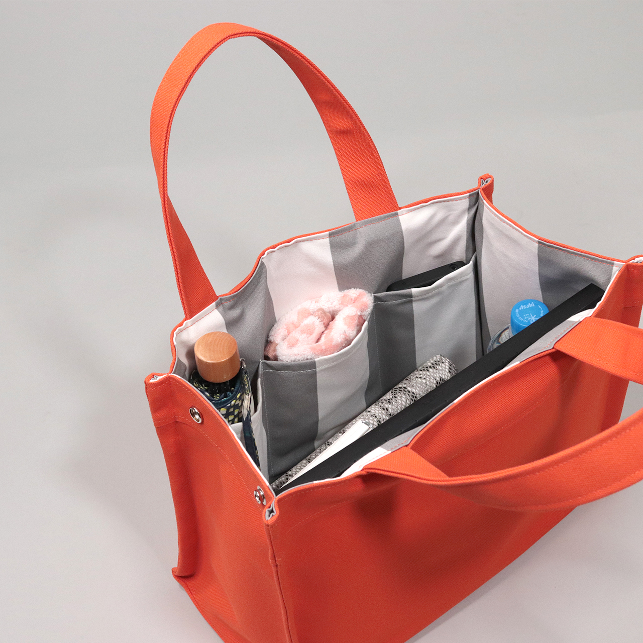 エヴリィトート　EveryTote　北欧生地×倉敷帆布 8号帆布　オレンジ　オリジナル　ハンドメイド帆布トートバッグ　ハネアント神戸