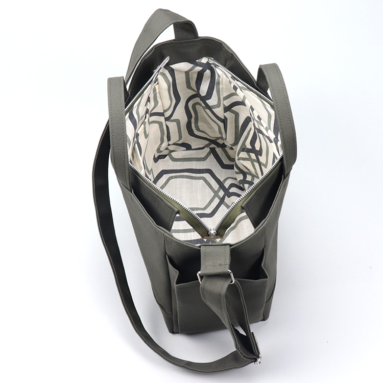 コンテナショルダー2WAY　containershoulder　北欧生地×富士金梅 8号帆布　グレイッシュカーキ　オリジナル　ハンドメイド帆布ショルダーバッグ　ハネアント神戸