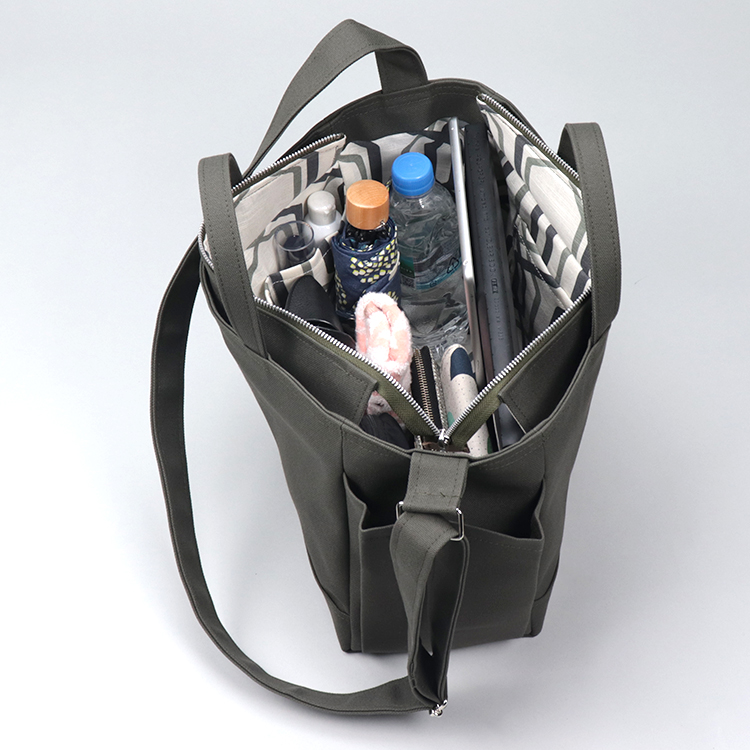 コンテナショルダー2WAY　containershoulder　北欧生地×富士金梅 8号帆布　グレイッシュカーキ　オリジナル　ハンドメイド帆布ショルダーバッグ　ハネアント神戸