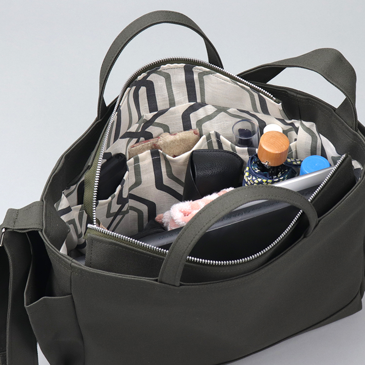 コンテナショルダー2WAY　containershoulder　北欧生地×富士金梅 8号帆布　グレイッシュカーキ　オリジナル　ハンドメイド帆布ショルダーバッグ　ハネアント神戸