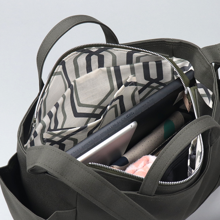 コンテナショルダー2WAY　containershoulder　北欧生地×富士金梅 8号帆布　グレイッシュカーキ　オリジナル　ハンドメイド帆布ショルダーバッグ　ハネアント神戸