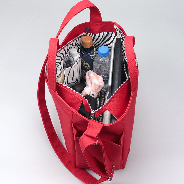 コンテナショルダー2WAY　containershoulder　北欧生地×富士金梅 8号帆布　レッド　オリジナル　ハンドメイド帆布ショルダーバッグ　ハネアント神戸