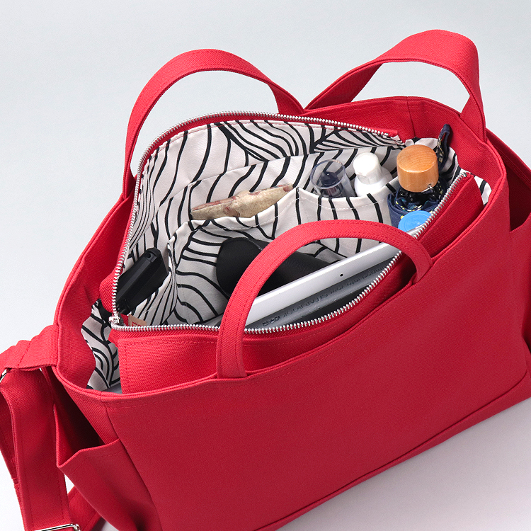 コンテナショルダー2WAY　containershoulder　北欧生地×富士金梅 8号帆布　レッド　オリジナル　ハンドメイド帆布ショルダーバッグ　ハネアント神戸