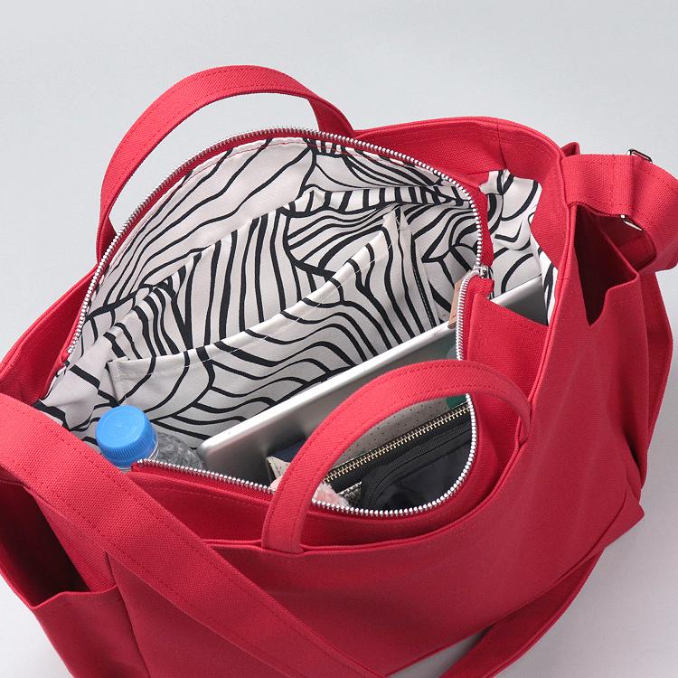 コンテナショルダー2WAY　containershoulder　北欧生地×富士金梅 8号帆布　レッド　オリジナル　ハンドメイド帆布ショルダーバッグ　ハネアント神戸