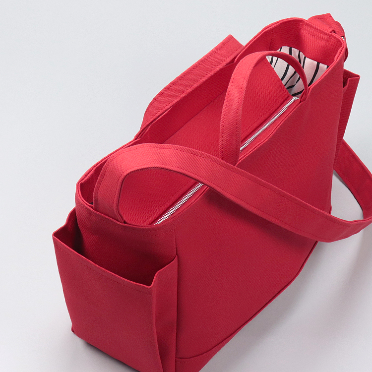 コンテナショルダー2WAY　containershoulder　北欧生地×富士金梅 8号帆布　レッド　オリジナル　ハンドメイド帆布ショルダーバッグ　ハネアント神戸