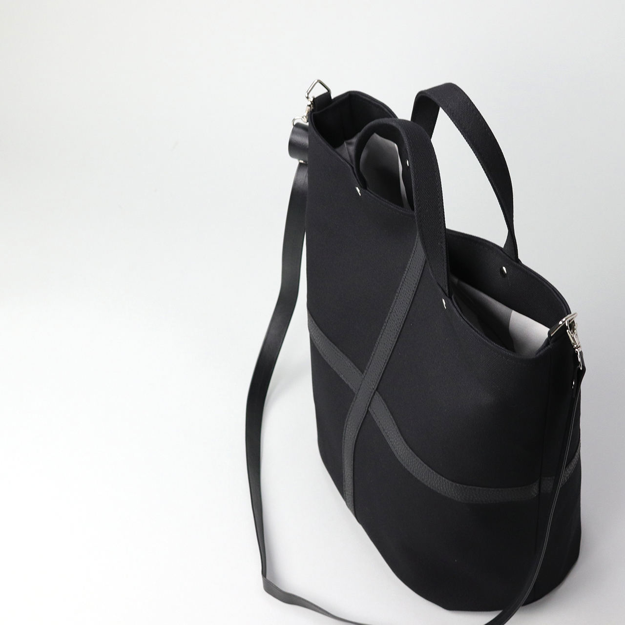 タンク　TANK　北欧生地×富士金梅 8号帆布　ブラック　オリジナル　ハンドメイド帆布ショルダーバッグ2way　ハネアント神戸