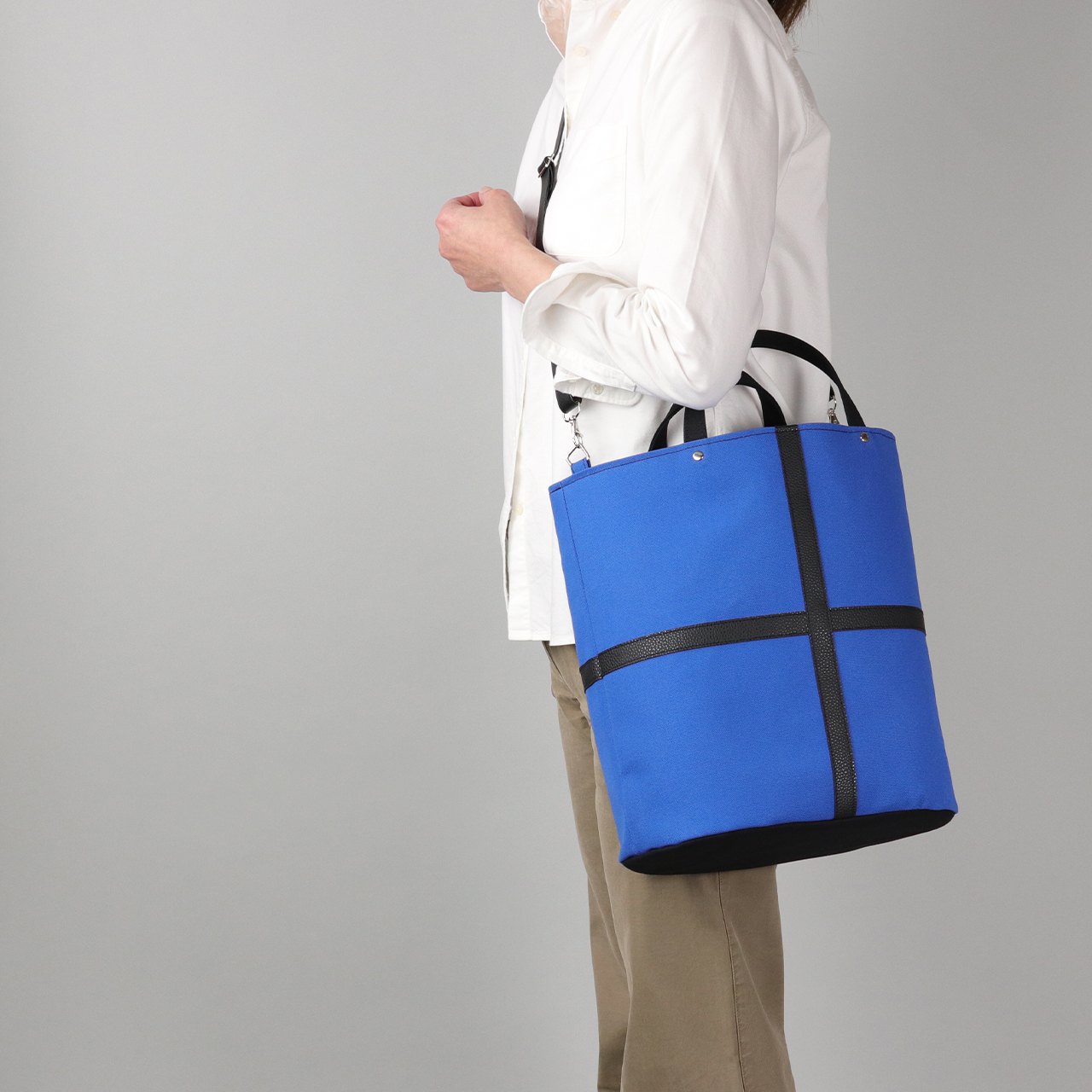 タンク　TANK　北欧生地×富士金梅 8号帆布　ブルー　オリジナル　ハンドメイド帆布ショルダーバッグ2way　ハネアント神戸