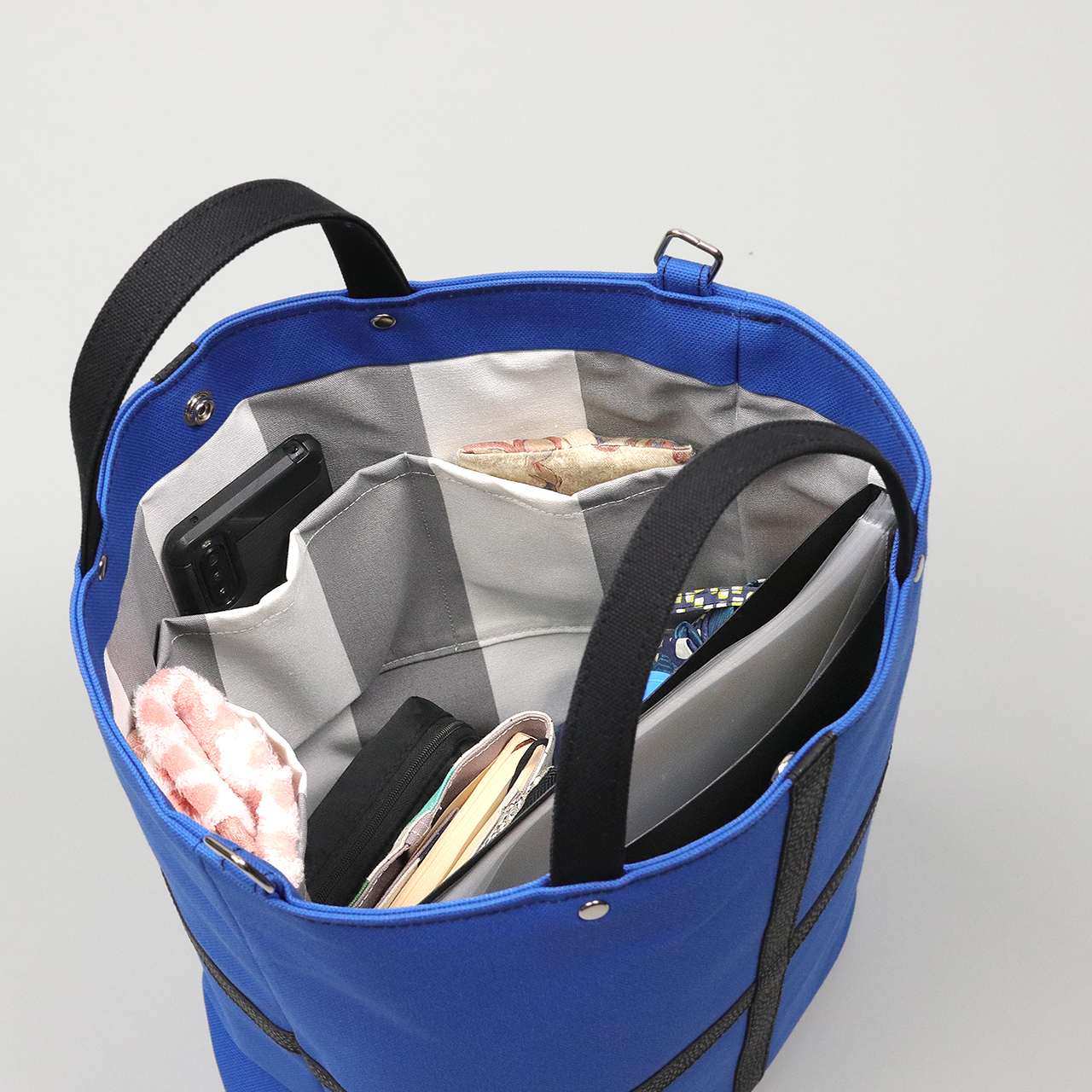 タンク　TANK　北欧生地×富士金梅 8号帆布　ブルー　オリジナル　ハンドメイド帆布ショルダーバッグ2way　ハネアント神戸