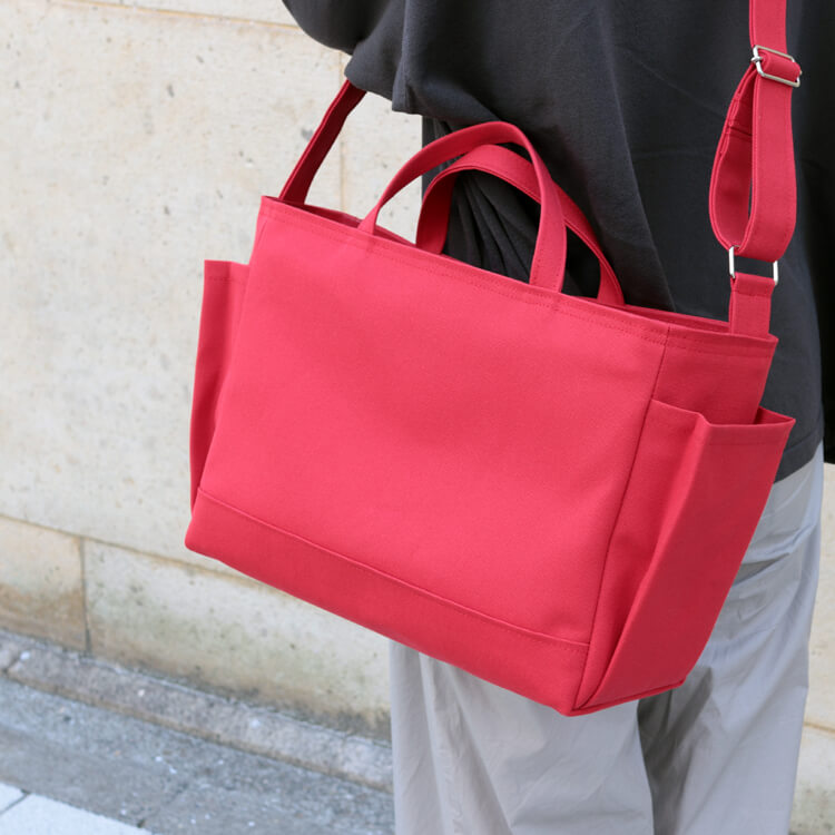 コンテナショルダー2WAY　containershoulder　北欧生地×富士金梅 8号帆布　レッド　オリジナル　ハンドメイド帆布ショルダーバッグ　ハネアント神戸