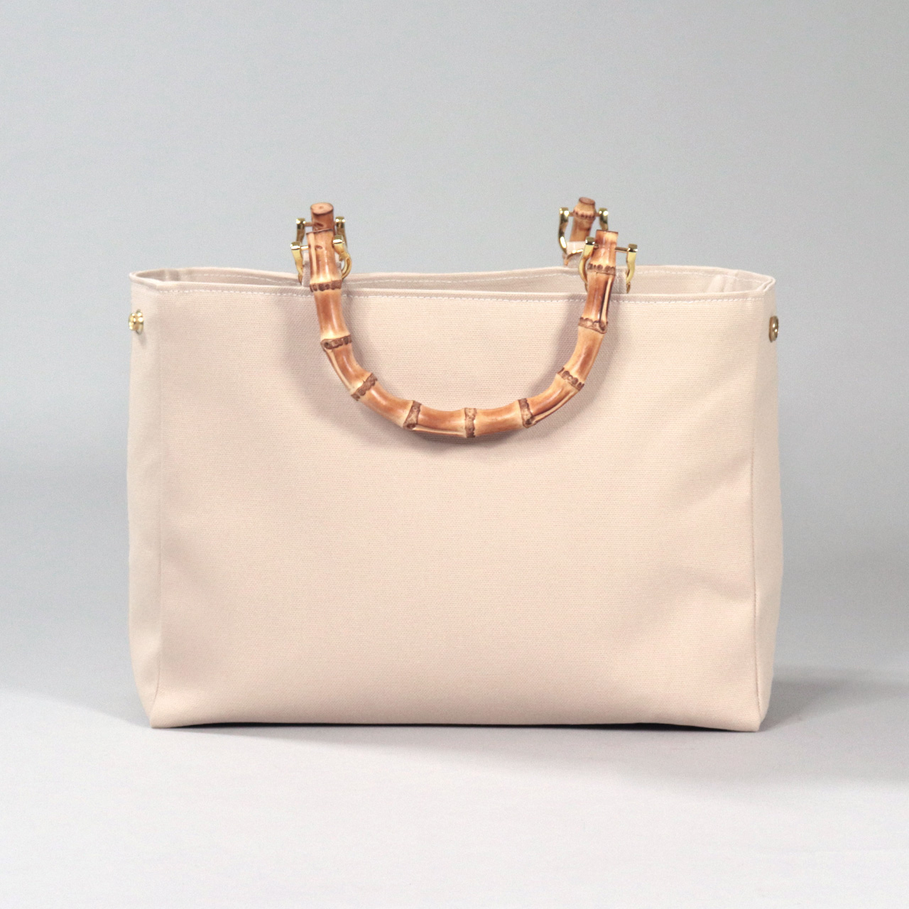 すっきりスマートなバンブーハンドル 2wayショルダー 北欧生地×富士金梅×ベージュ 帆布バッグ【スクエアトート】