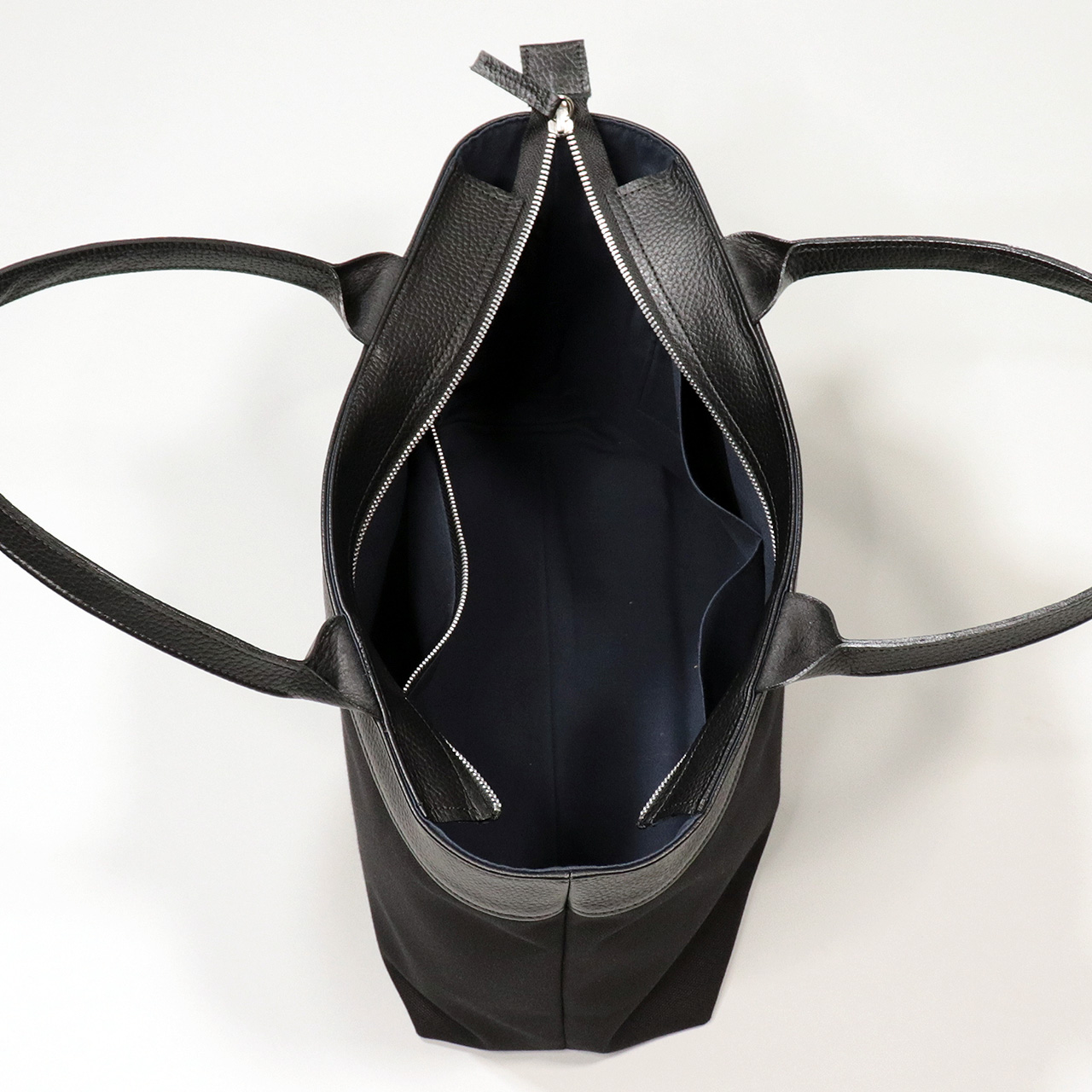 サシャ　SASYA　国産本革　姫路レザー　クロムなめし　富士金梅8号帆布　ブラック　オリジナル　ハンドメイド本革　牛革トートバッグ　ハネアント神戸