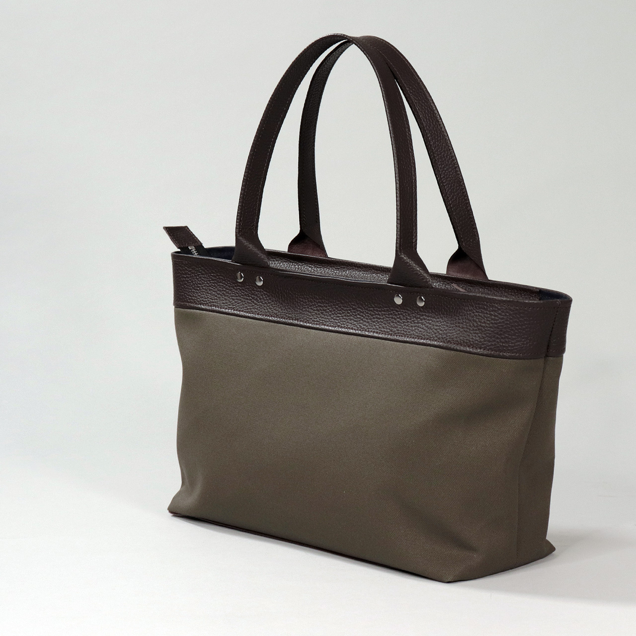 サシャ　SASYA　国産本革　姫路レザー　クロムなめし　富士金梅8号帆布　ブラウン　カーキ　オリジナル　ハンドメイド本革　牛革トートバッグ　ハネアント神戸