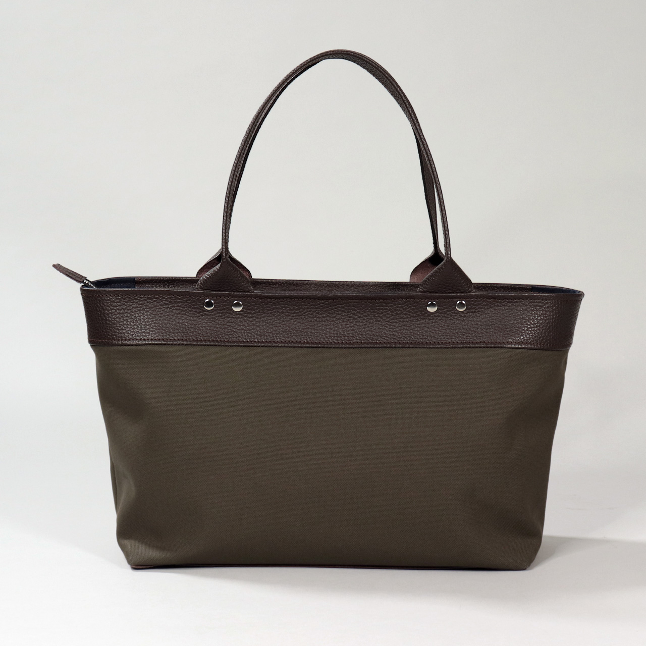 サシャ　SASYA　国産本革　姫路レザー　クロムなめし　富士金梅8号帆布　ブラウン　カーキ　オリジナル　ハンドメイド本革　牛革トートバッグ　ハネアント神戸