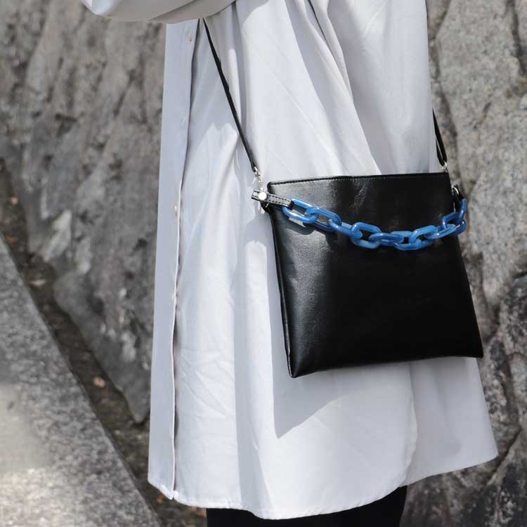 LINK　リンク　北欧生地×合皮　ブルー　オリジナル　ハンドメイドサコッシュ　2wayショルダーバッグ　ハネアント神戸