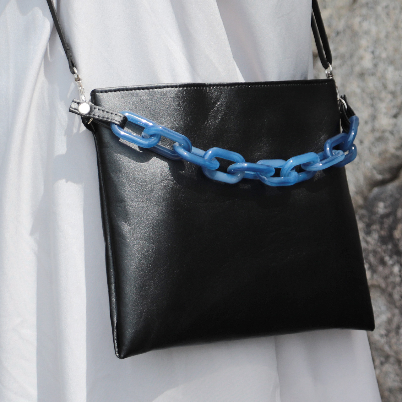 LINK　リンク　北欧生地×合皮　ブルー　オリジナル　ハンドメイドサコッシュ　2wayショルダーバッグ　ハネアント神戸