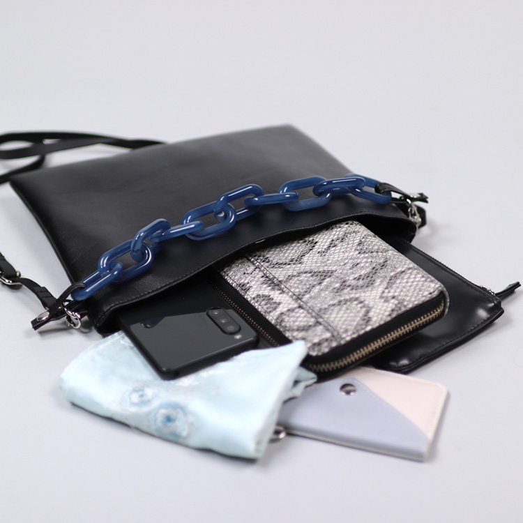 LINK　リンク　北欧生地×合皮　ブルー　オリジナル　ハンドメイドサコッシュ　2wayショルダーバッグ　ハネアント神戸