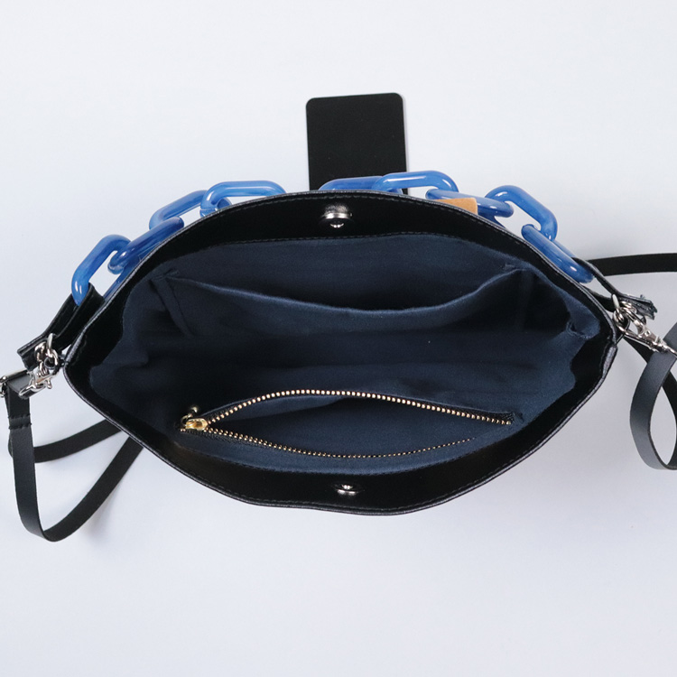 LINK　リンク　北欧生地×合皮　ブルー　オリジナル　ハンドメイドサコッシュ　2wayショルダーバッグ　ハネアント神戸