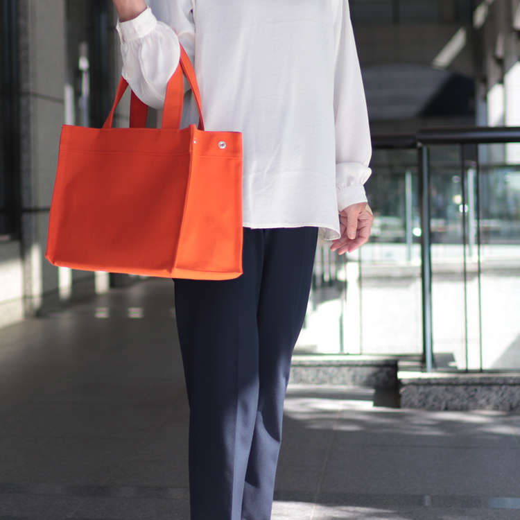 エヴリィトート　EveryTote　北欧生地×倉敷帆布 8号帆布　オレンジ　オリジナル　ハンドメイド帆布トートバッグ　ハネアント神戸