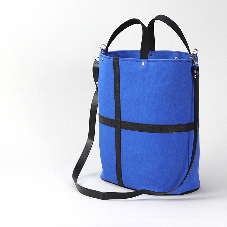 タンク　TANK　北欧生地×富士金梅 8号帆布　ブルー　オリジナル　ハンドメイド帆布ショルダーバッグ2way　ハネアント神戸