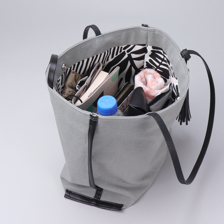 フラップトート　flaptote　北欧生地×倉敷帆布バイオウォッシュ 8号帆布　グレー オリジナル　ハンドメイド帆布トートバッグ　ハネアント神戸