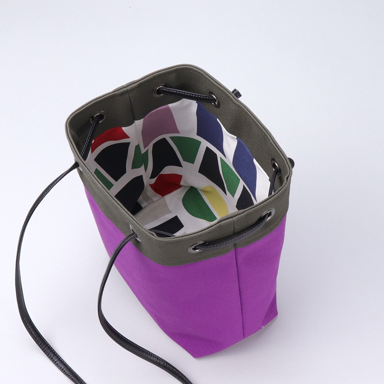 ピクニックショルダー　picnicshoulder　北欧生地×富士金梅 8号帆布　パープル×カーキ　オリジナル　ハンドメイド帆布ポシェット　ハネアント神戸