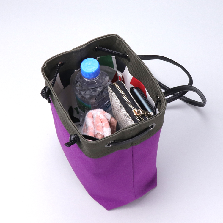 ピクニックショルダー　picnicshoulder　北欧生地×富士金梅 8号帆布　パープル×カーキ　オリジナル　ハンドメイド帆布ポシェット　ハネアント神戸