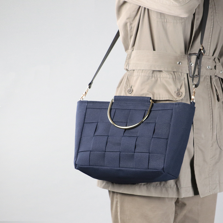 ラティス　北欧生地×富士金梅 8号帆布　ネイビー　オリジナル　ハンドメイド帆布2wayショルダーバッグ　ハネアント神戸