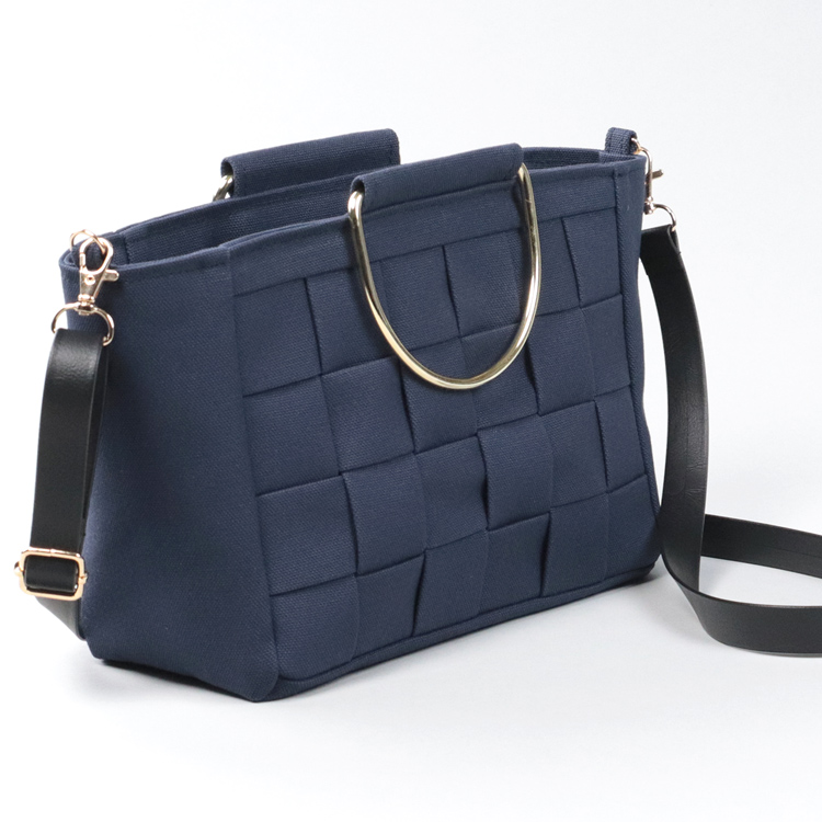 ラティス　北欧生地×富士金梅 8号帆布　ネイビー　オリジナル　ハンドメイド帆布2wayショルダーバッグ　ハネアント神戸