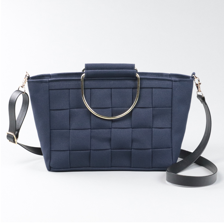 ラティス　北欧生地×富士金梅 8号帆布　ネイビー　オリジナル　ハンドメイド帆布2wayショルダーバッグ　ハネアント神戸