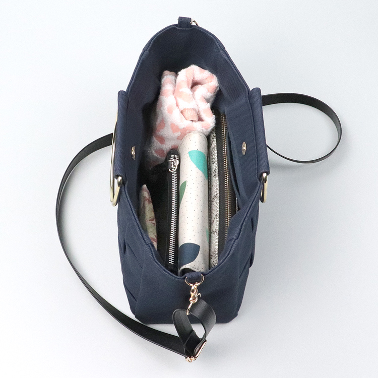 ラティス　北欧生地×富士金梅 8号帆布　ネイビー　オリジナル　ハンドメイド帆布2wayショルダーバッグ　ハネアント神戸