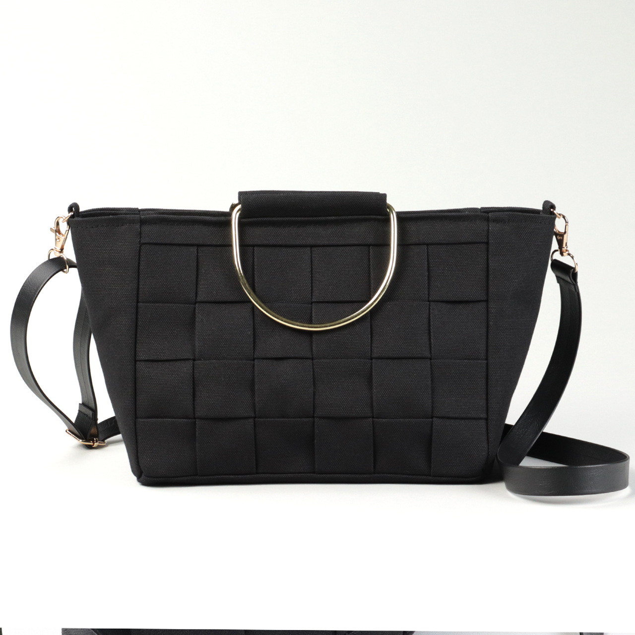 ラティス　北欧生地×富士金梅 8号帆布　ブラック　オリジナル　ハンドメイド帆布2wayショルダーバッグ　ハネアント神戸