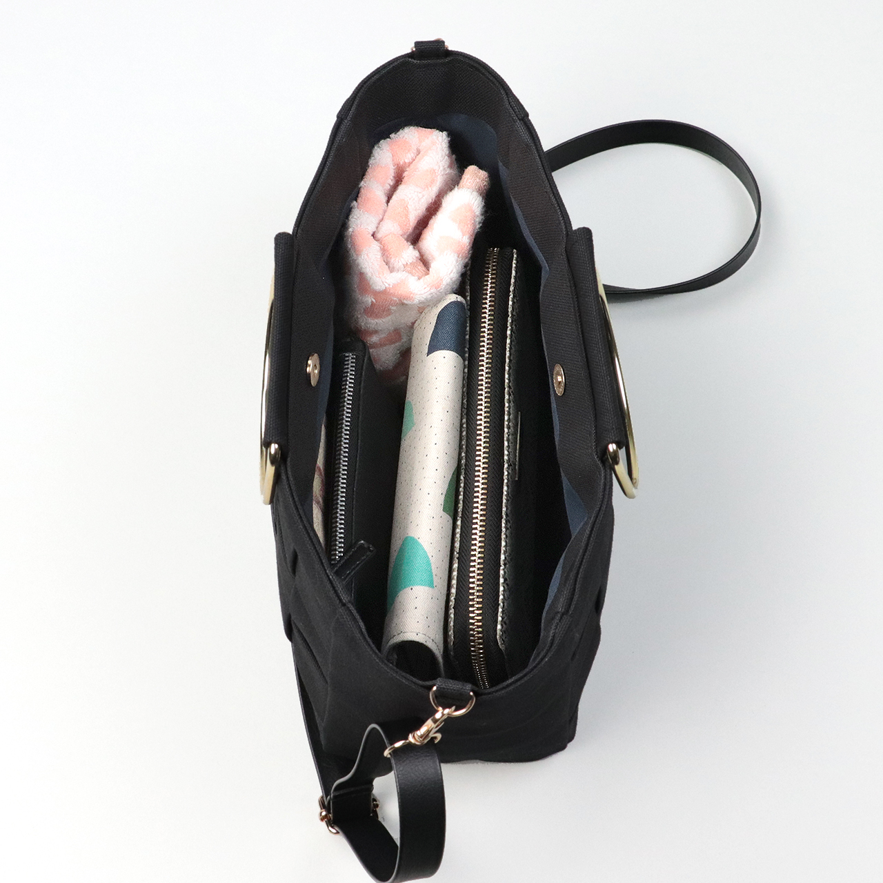 ラティス　北欧生地×富士金梅 8号帆布　ブラック　オリジナル　ハンドメイド帆布2wayショルダーバッグ　ハネアント神戸