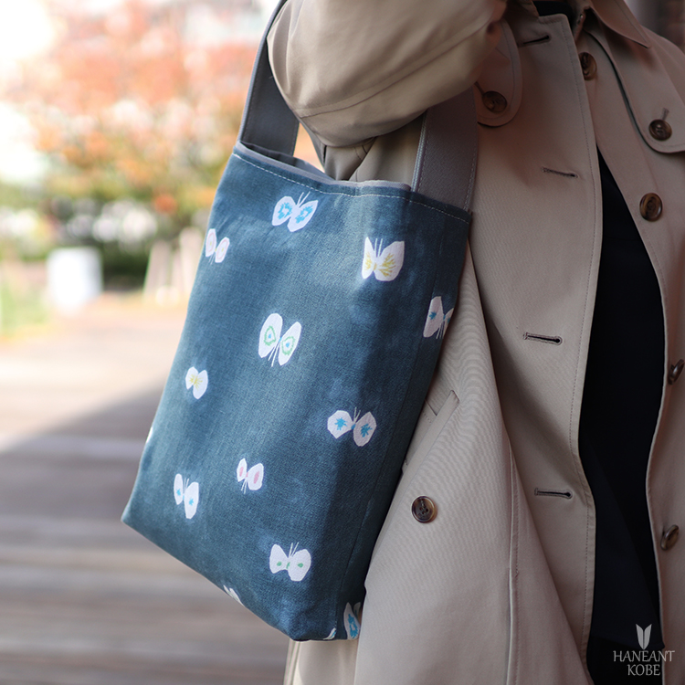 ミナペルホネン　mina perhonen　hana hane×倉敷帆布 8号帆布　リネン　オリジナル　ハンドメイド帆布トートバッグ　ハネアント神戸