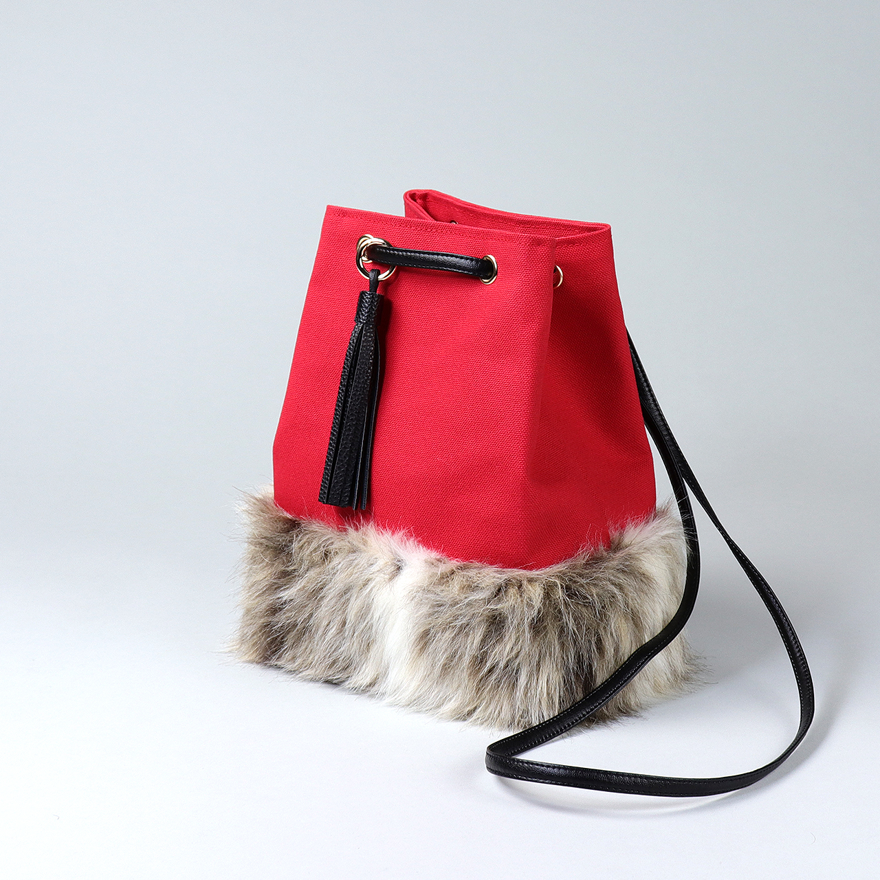 2wayランプリース　Lamplease　エコファー×北欧生地　レッド　オリジナル　ハンドメイド2wayエコファーショルダーバッグ　ハネアント神戸