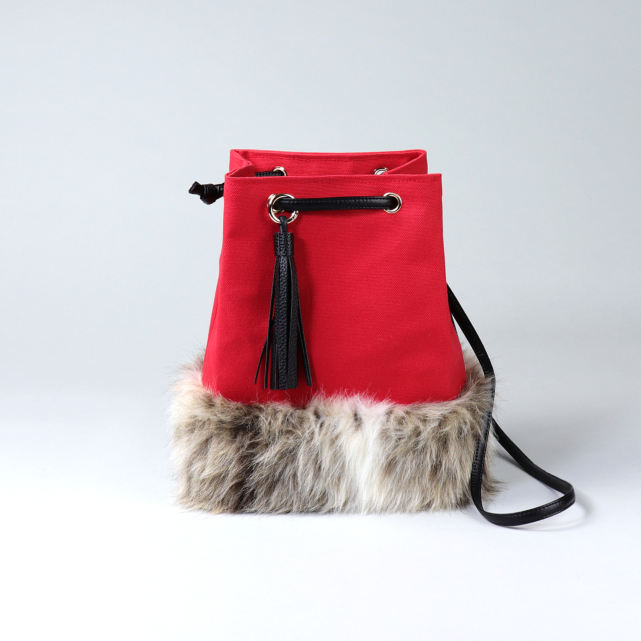 2wayランプリース　Lamplease　エコファー×北欧生地　レッド　オリジナル　ハンドメイド2wayエコファーショルダーバッグ　ハネアント神戸