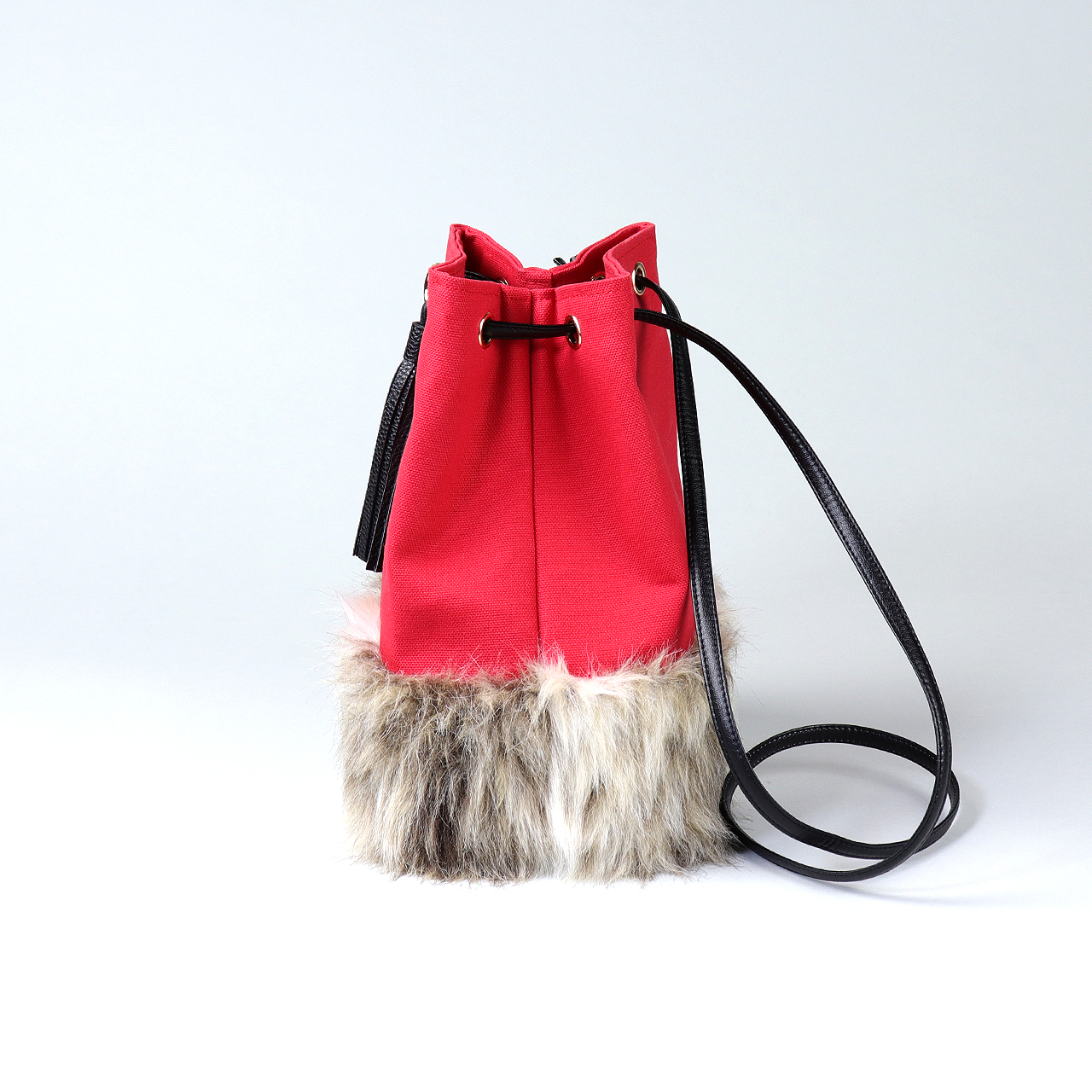 2wayランプリース　Lamplease　エコファー×北欧生地　レッド　オリジナル　ハンドメイド2wayエコファーショルダーバッグ　ハネアント神戸