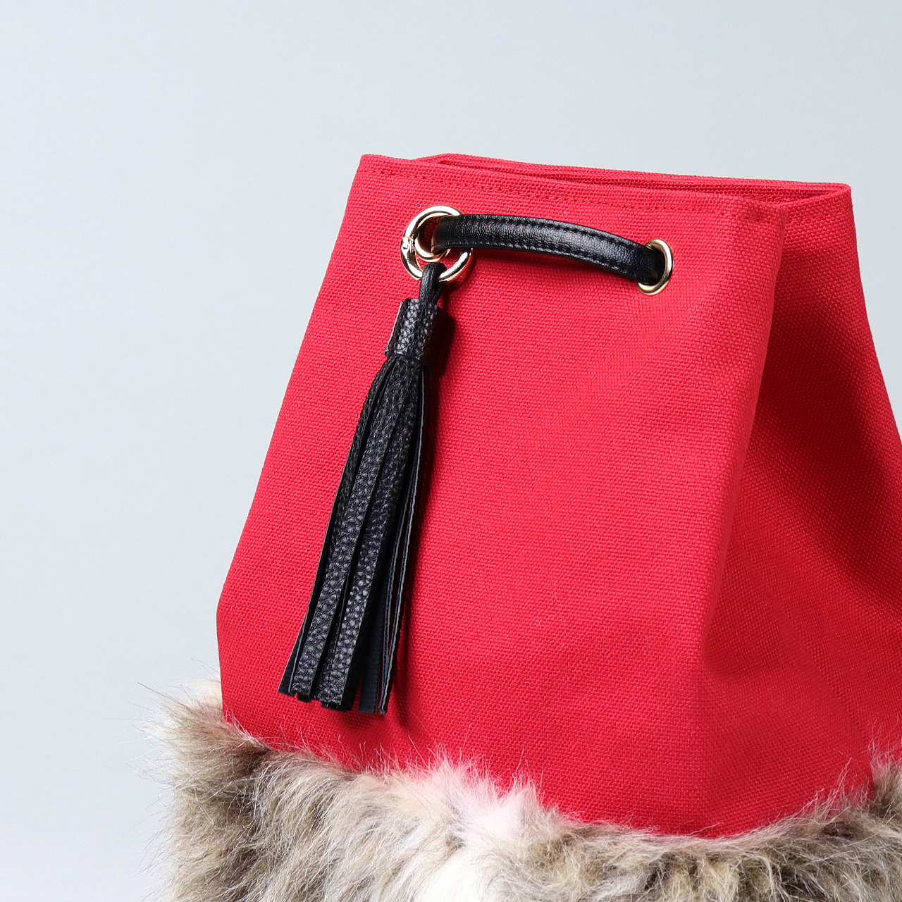 2wayランプリース　Lamplease　エコファー×北欧生地　レッド　オリジナル　ハンドメイド2wayエコファーショルダーバッグ　ハネアント神戸