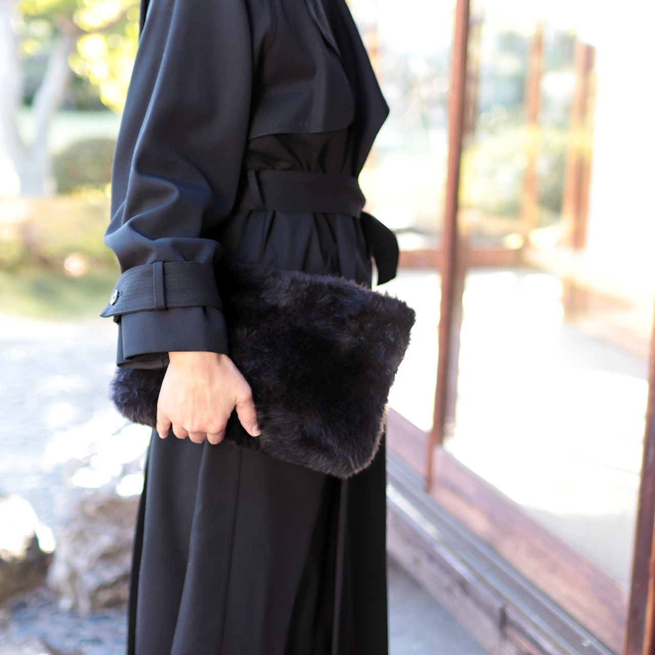 ドゥドゥ　DoDo　エコファー×北欧生地　ブラック　オリジナル　ハンドメイド3wayエコファーショルダーバッグ　ハネアント神戸