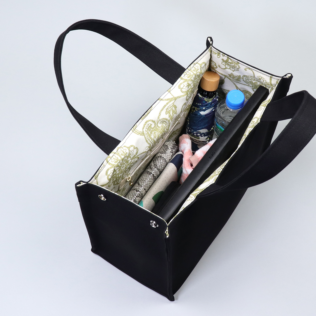 エヴリィトート　EveryTote　北欧生地×倉敷帆布 8号帆布　ブラック　オリジナル　ハンドメイド帆布トートバッグ　ハネアント神戸