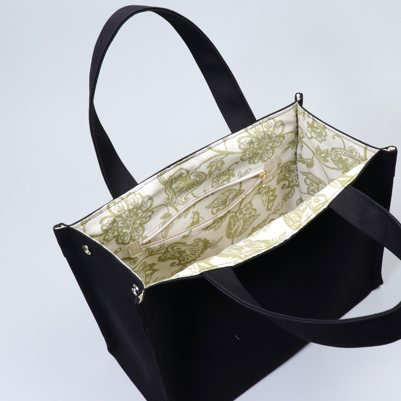 エヴリィトート　EveryTote　北欧生地×倉敷帆布 8号帆布　ブラック　オリジナル　ハンドメイド帆布トートバッグ　ハネアント神戸