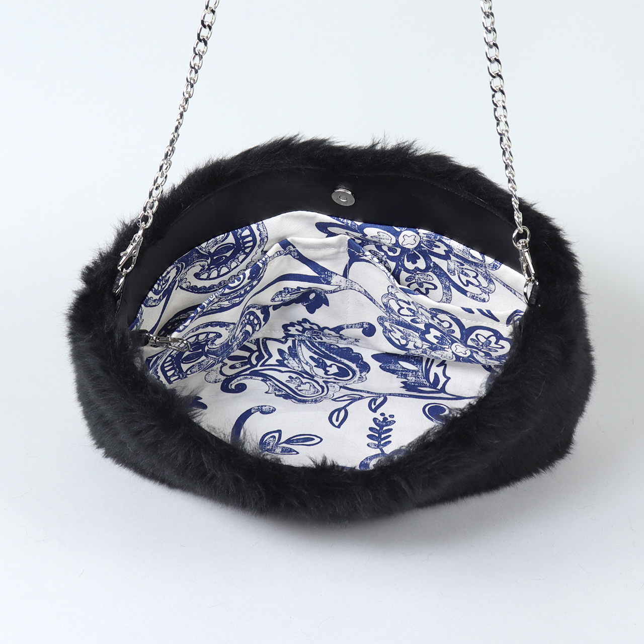 ドゥドゥ　DoDo　エコファー×北欧生地　ブラック　オリジナル　ハンドメイド3wayエコファーショルダーバッグ　ハネアント神戸