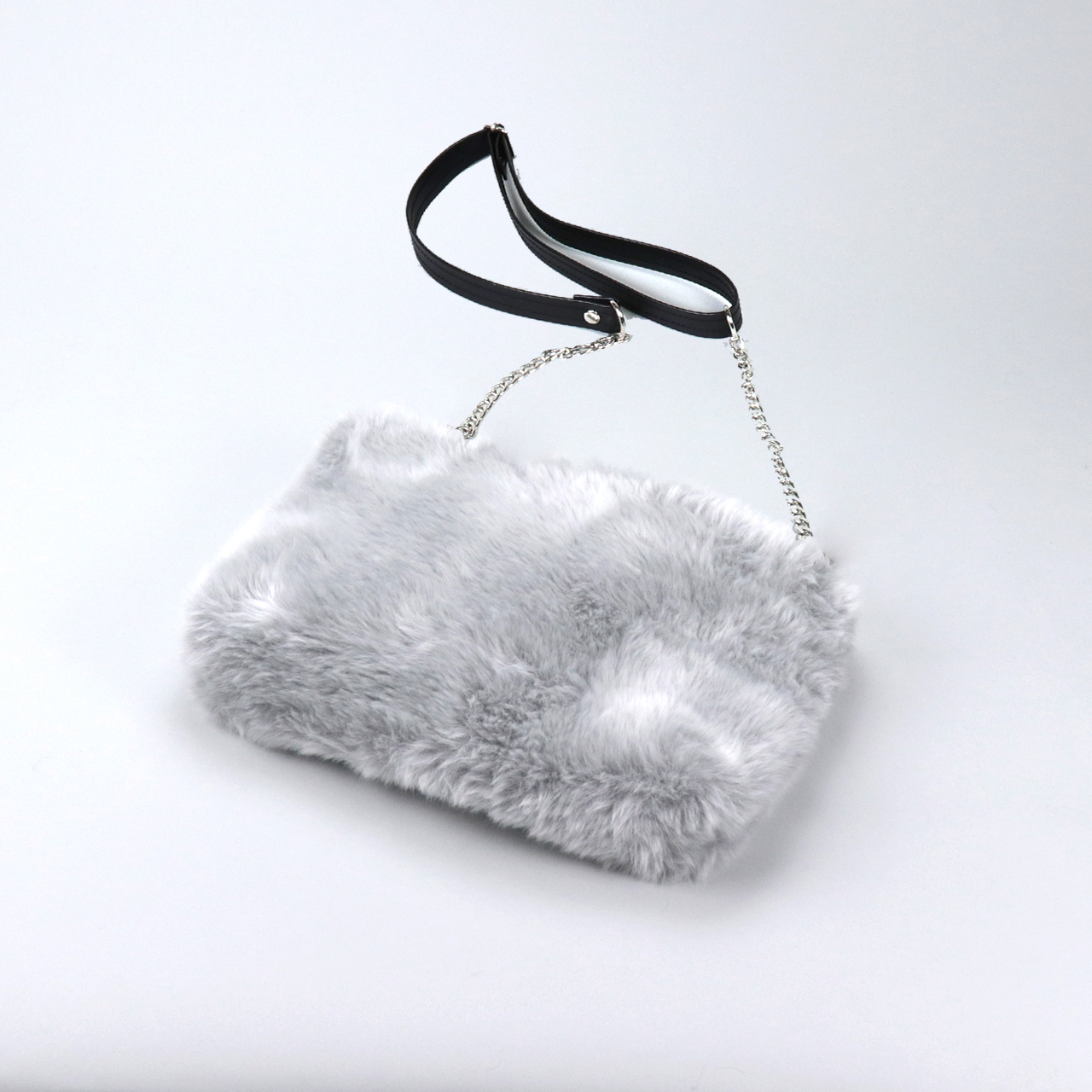 ドゥドゥ　DoDo　エコファー×北欧生地　シルバーグレー　オリジナル　ハンドメイド3wayエコファーショルダーバッグ　ハネアント神戸