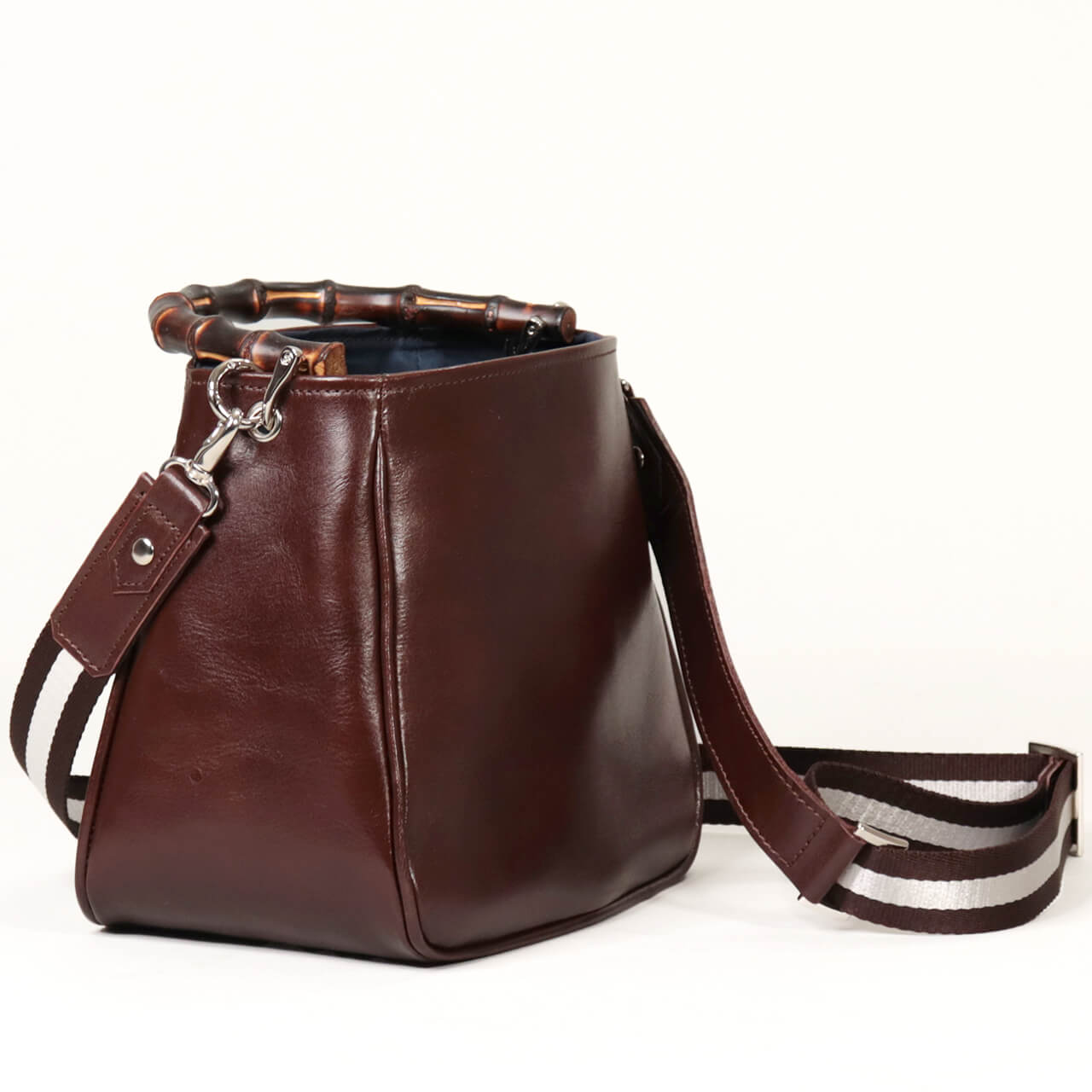 HANEANT KOBE HOLLY 本革ミニトート ブラック 正面／竹ハンドルとストラップで2WAY