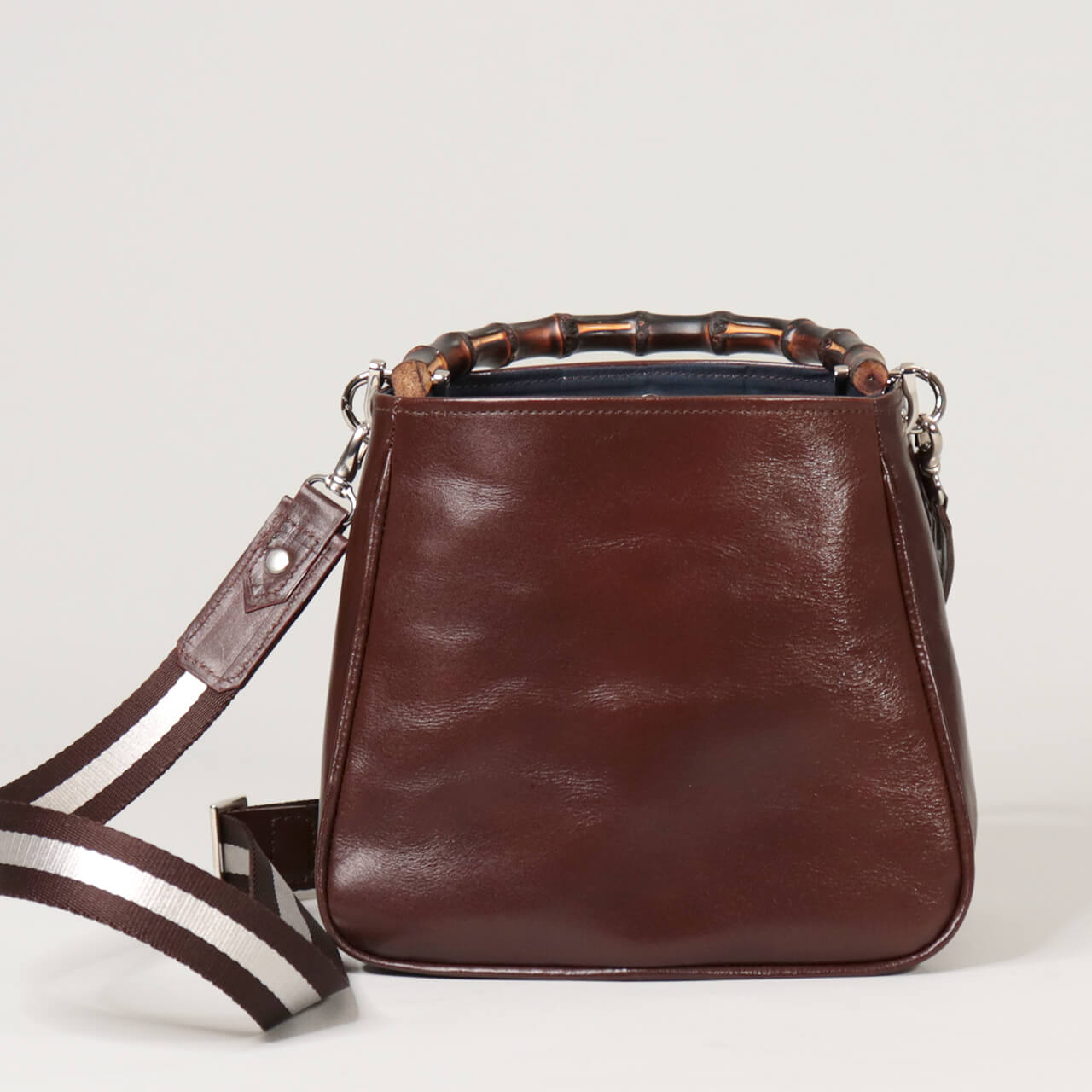 HANEANT KOBE HOLLY 本革ミニトート ブラック 正面／竹ハンドルとストラップで2WAY